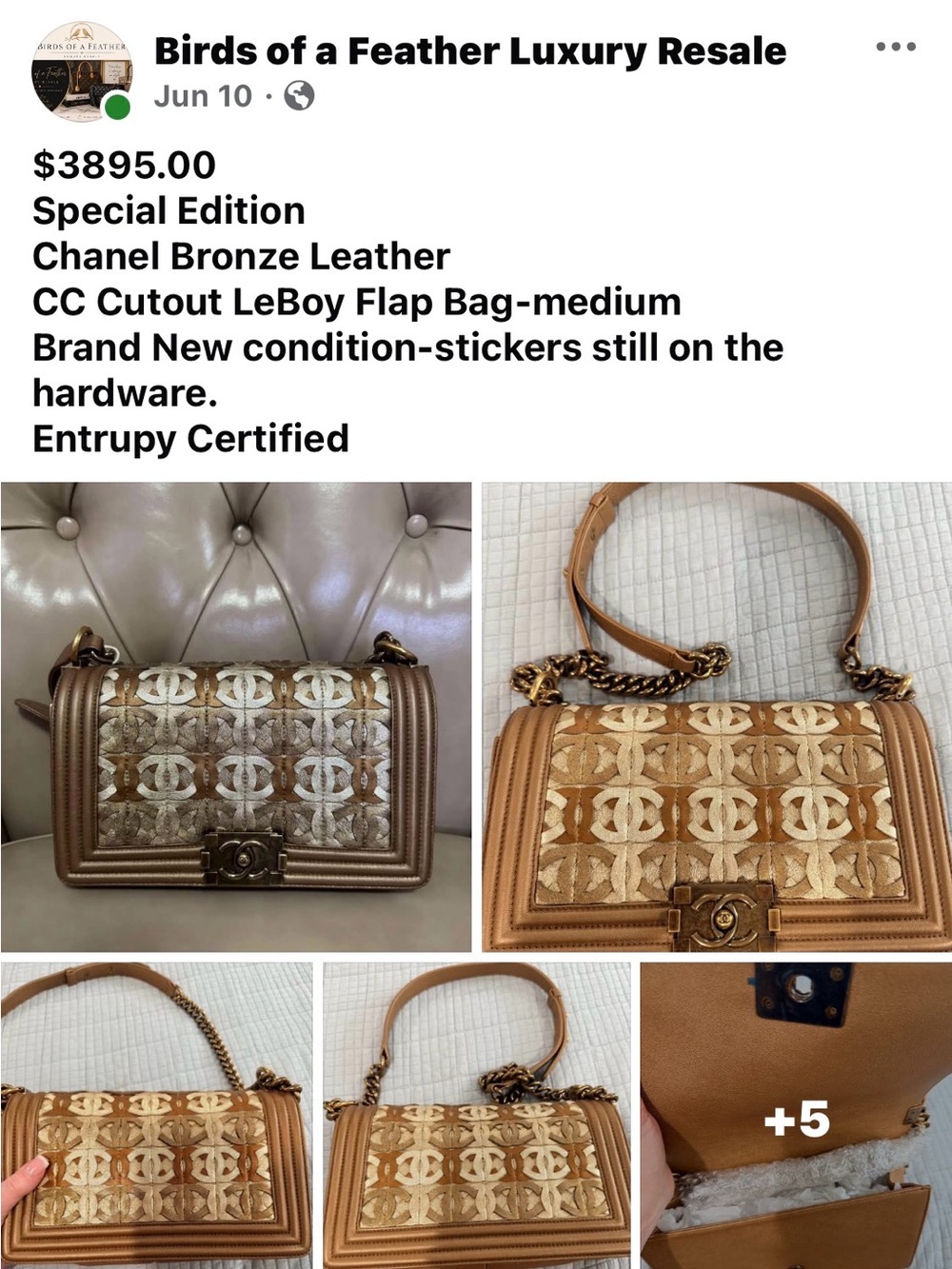 CHANEL Bronze and Cream CC Cutout LeBoy Shoulder Bag